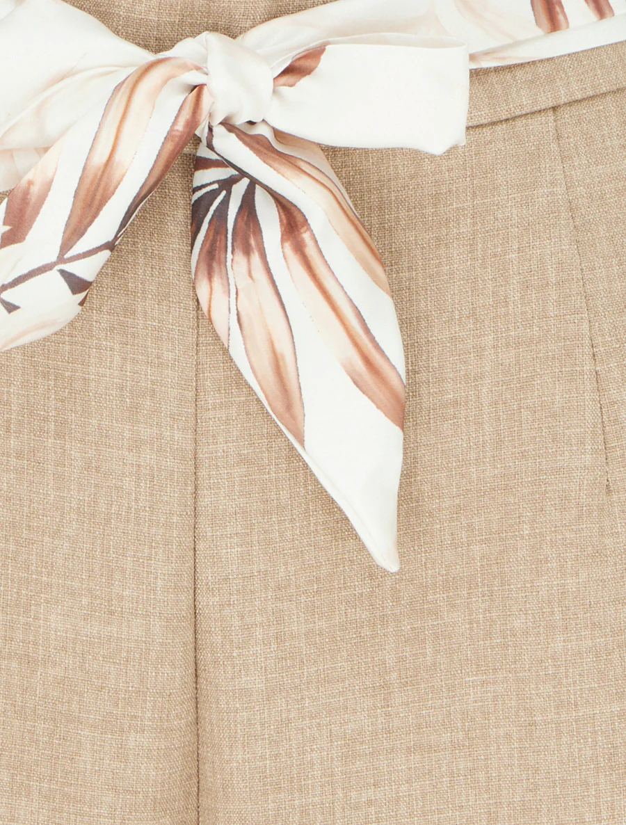Pantalon droit ceinturé effet lin - Taupe - Image 3