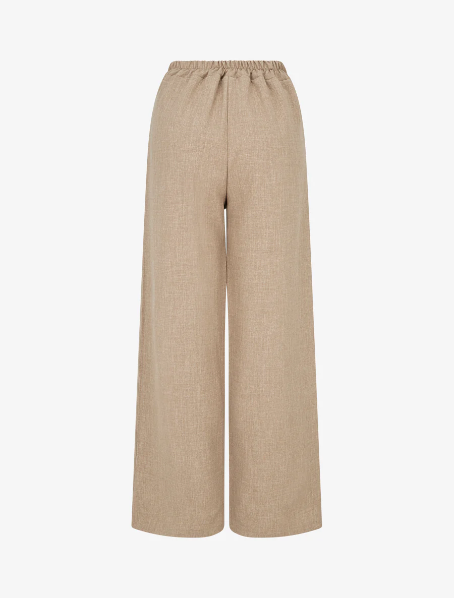 Pantalon droit effet lin à double pans - Taupe - Image 2