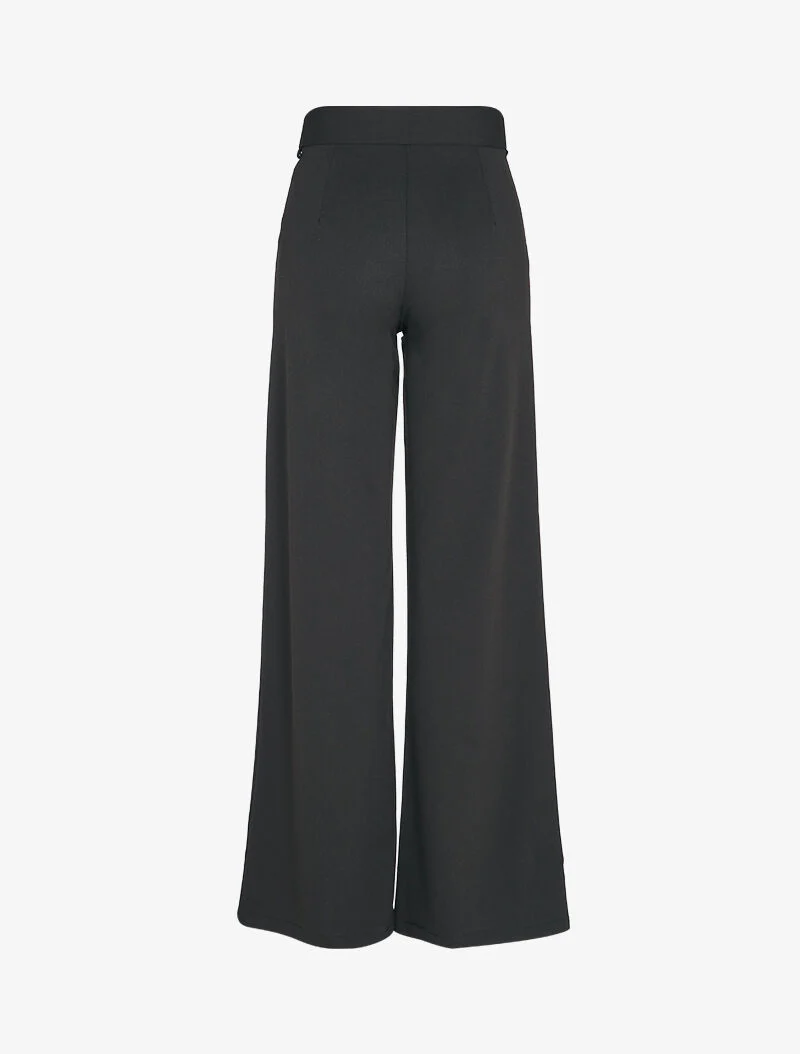 Pantalon droit extra long à ceinture à boucle carrée - Noir - Image 2