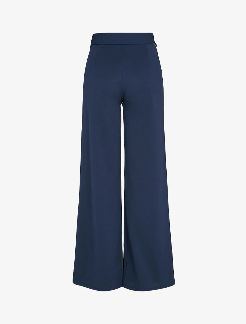 Pantalon droit extra long à ceinture à boucle carrée - Marine - Image 2