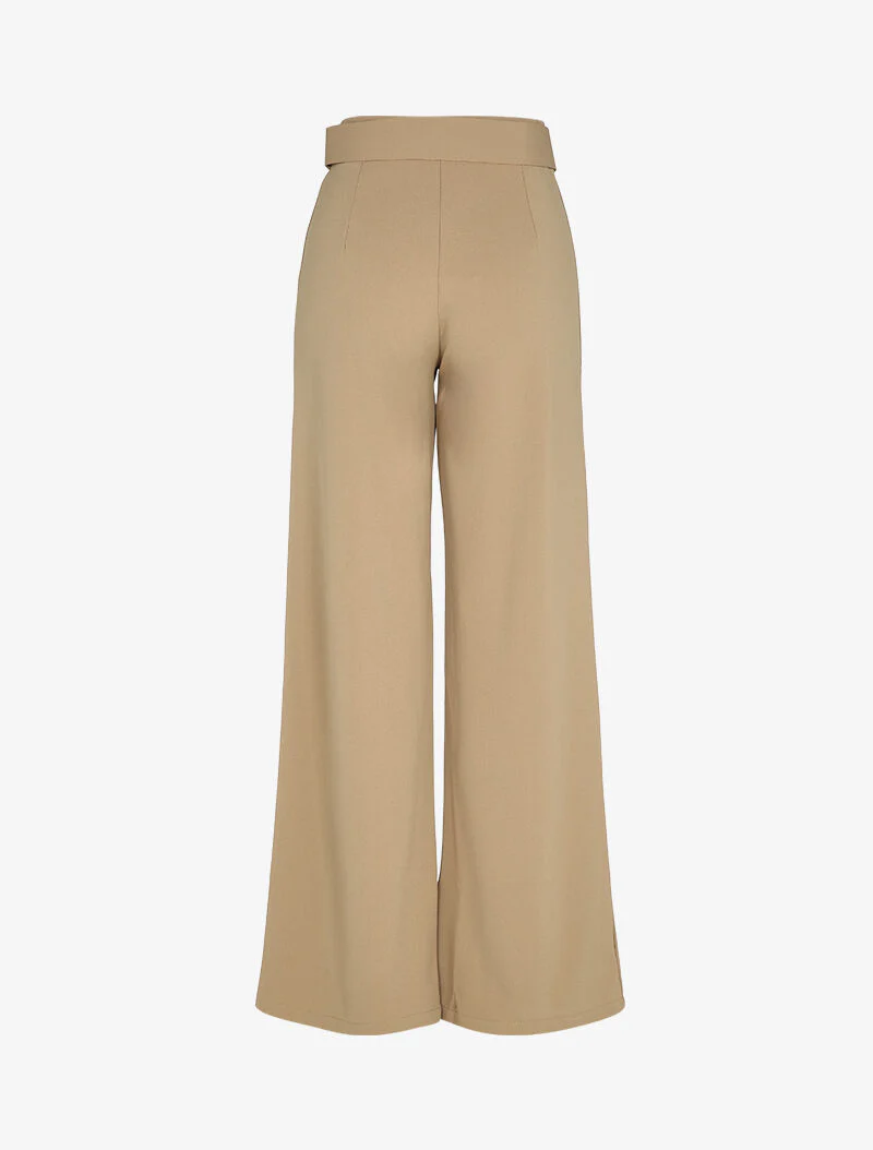 Pantalon droit extra long à ceinture à boucle carrée - Beige - Image 2