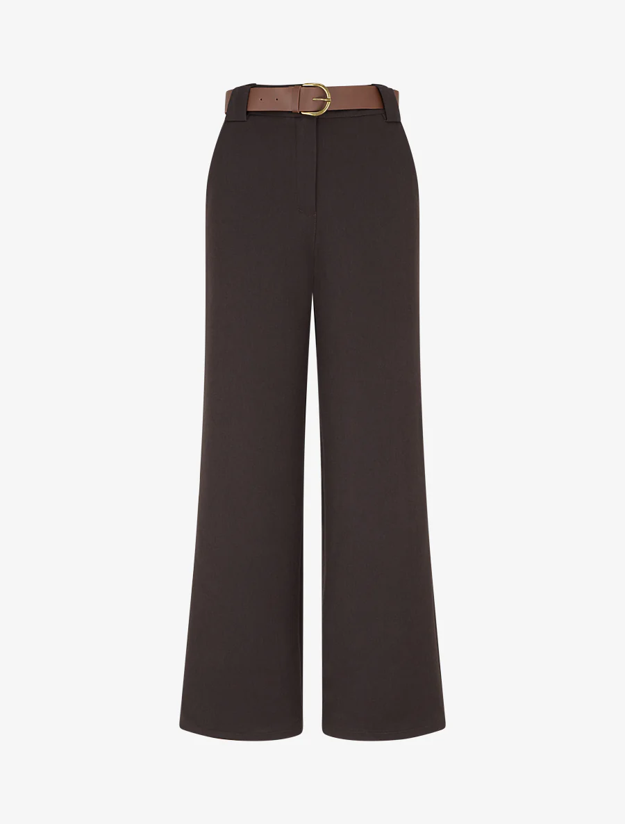 Pantalon droit fluide uni - Marron