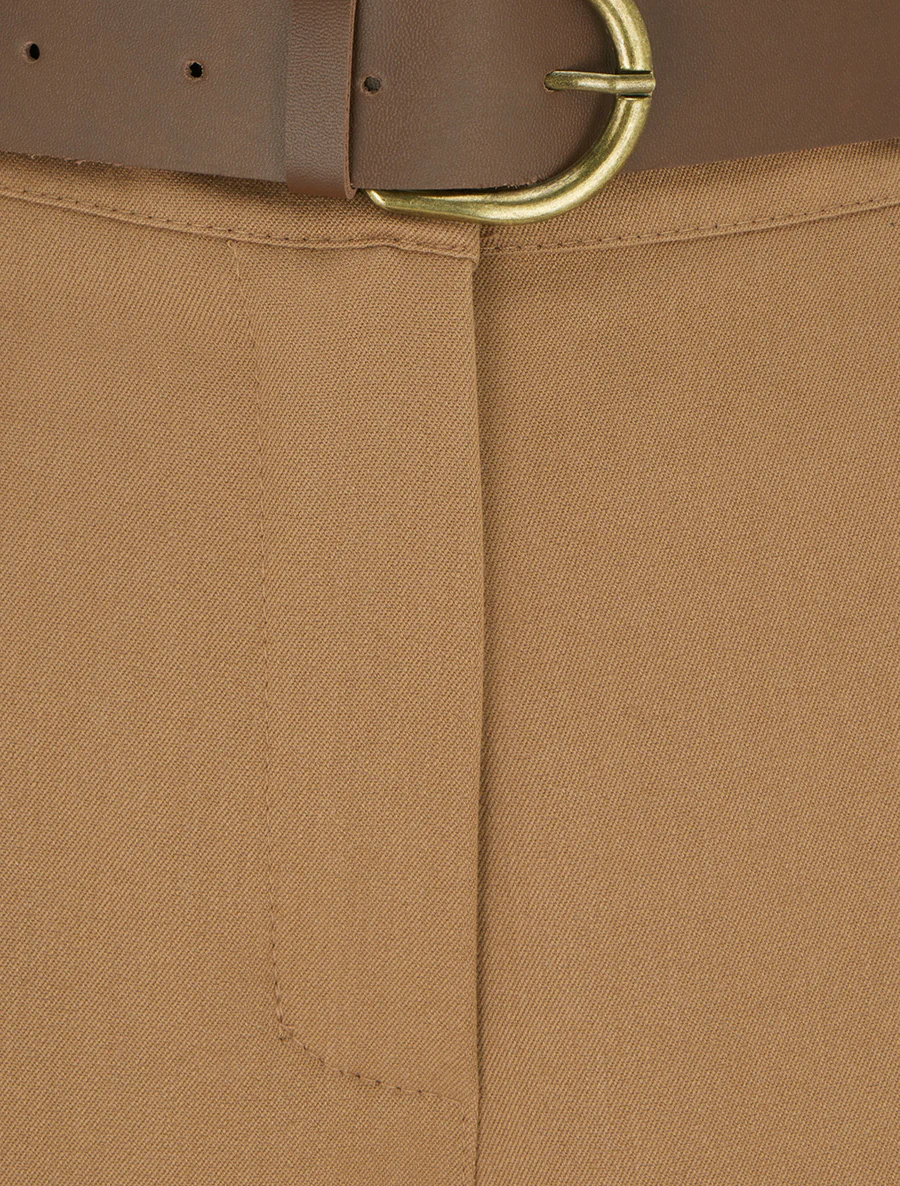Pantalon droit fluide uni - Camel - Image 3