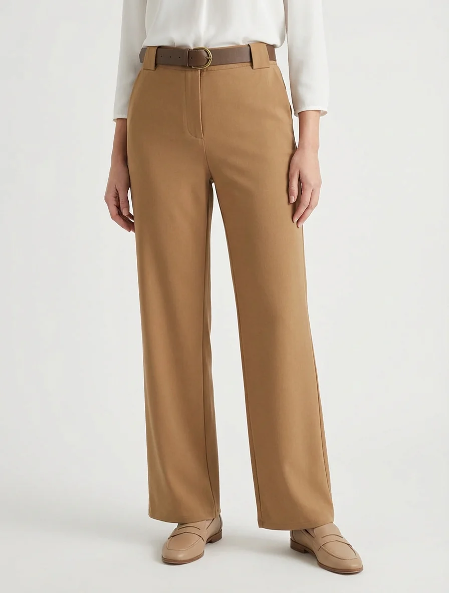 Pantalon droit fluide uni - Camel - Image 4