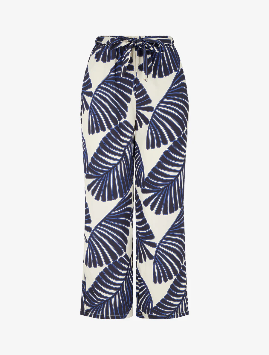 Pantalon droit motif feuillage - Marine