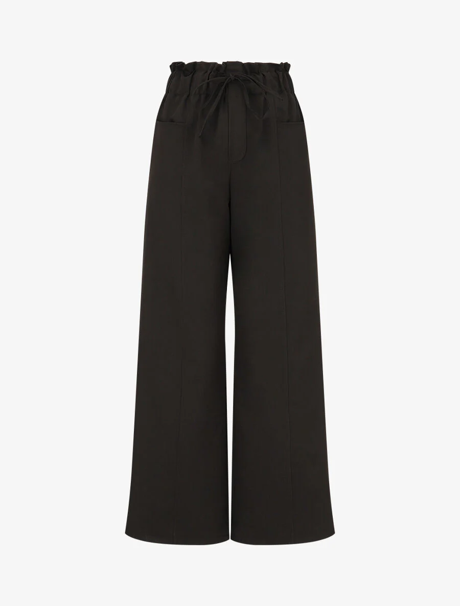 Pantalon droit taille haute élastiquée - Noir