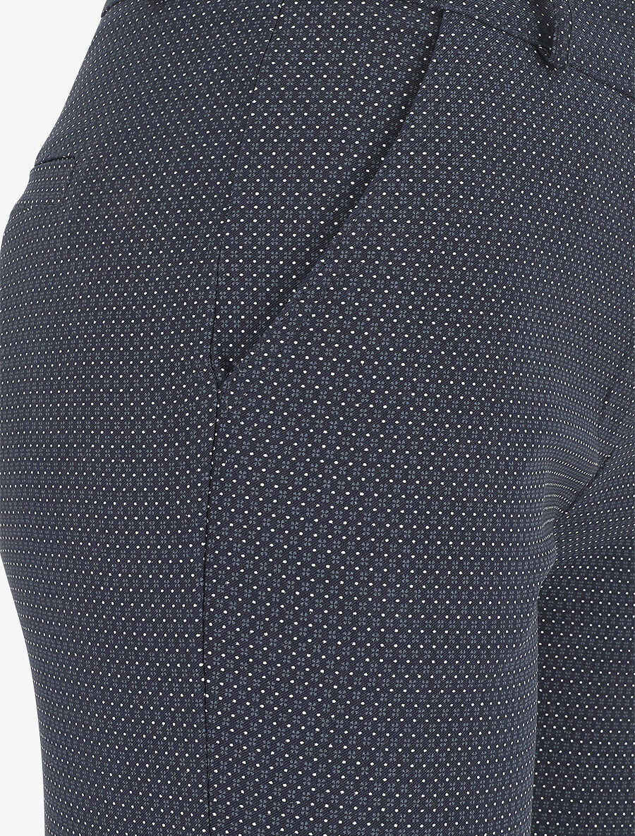 Pantalon droit taille haute imprimé petits points - Marine - Image 3