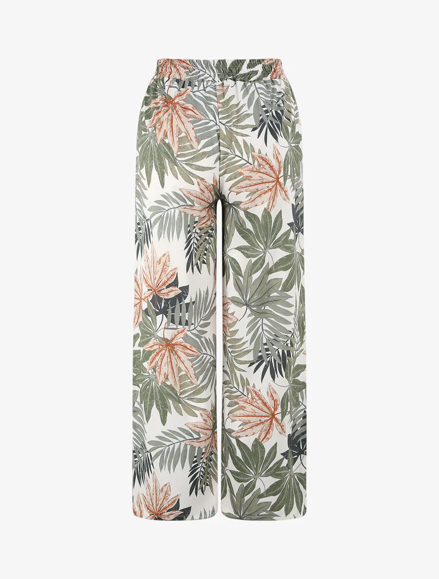 Pantalon droit taille haute imprimé tropical - Blanc - Image 2