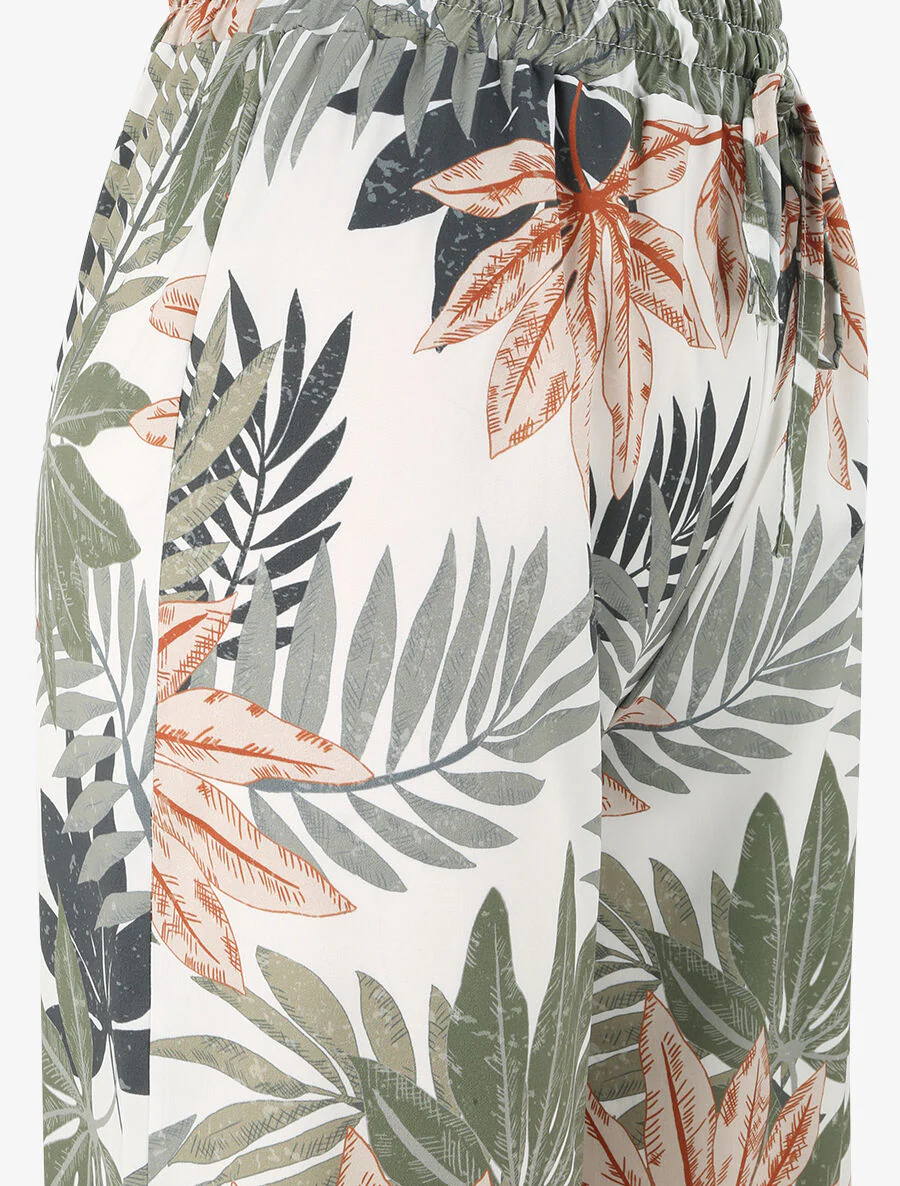 Pantalon droit taille haute imprimé tropical - Blanc - Image 3