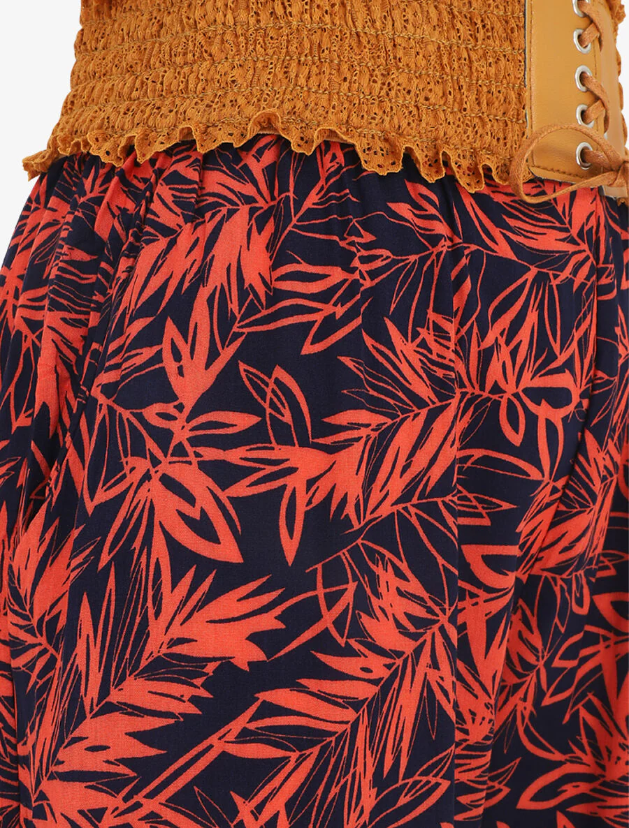 Pantalon droit taille haute imprimé végétal - Rouge - Image 3