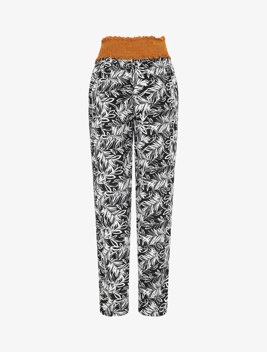 Pantalon droit taille haute imprimé végétal - Noir - Image 2