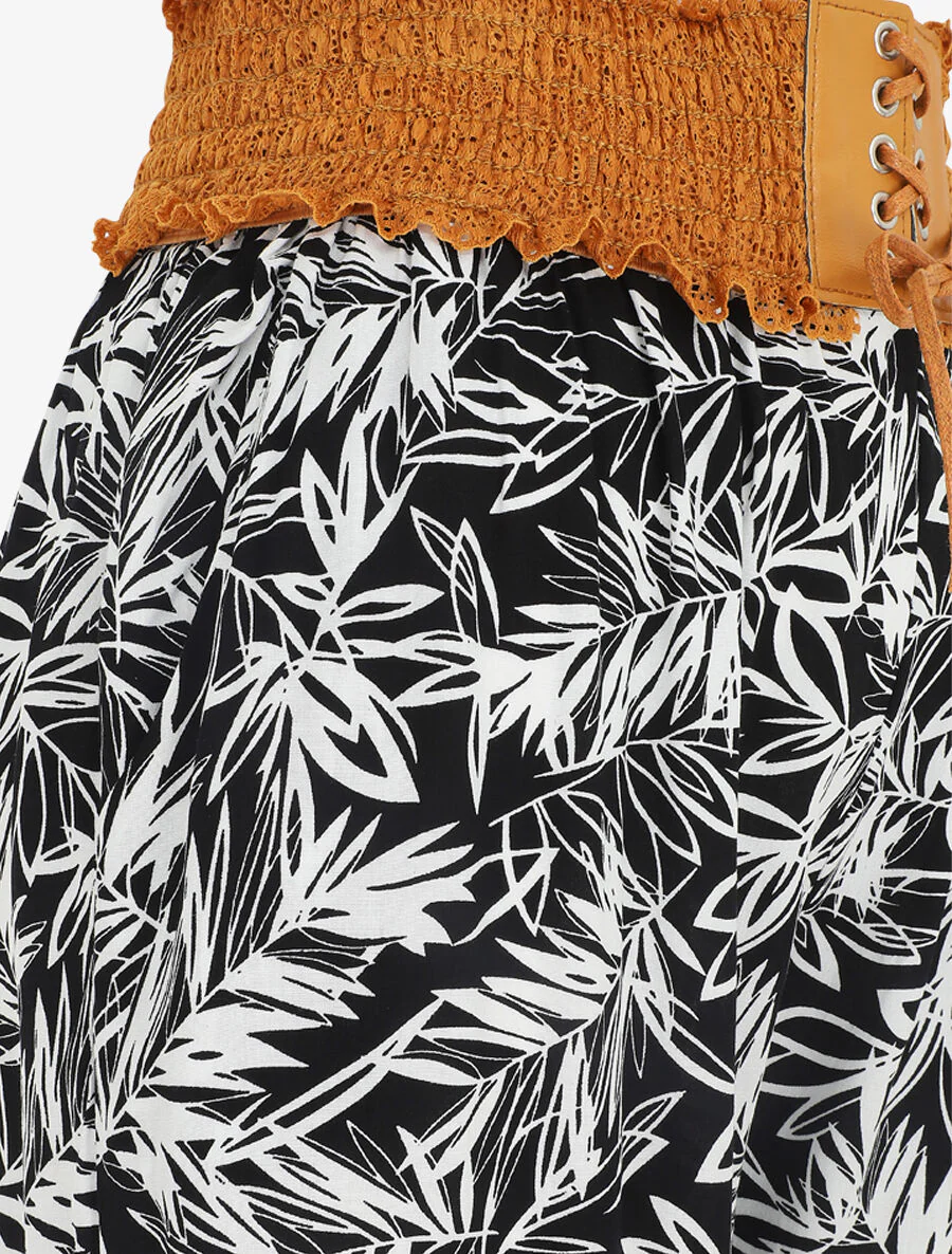 Pantalon droit taille haute imprimé végétal - Noir - Image 3