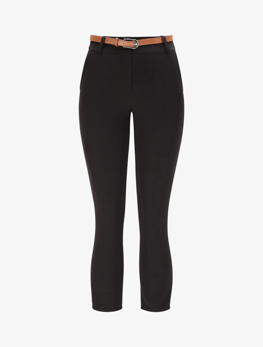 Pantalon droit uni à taille haute - Noir