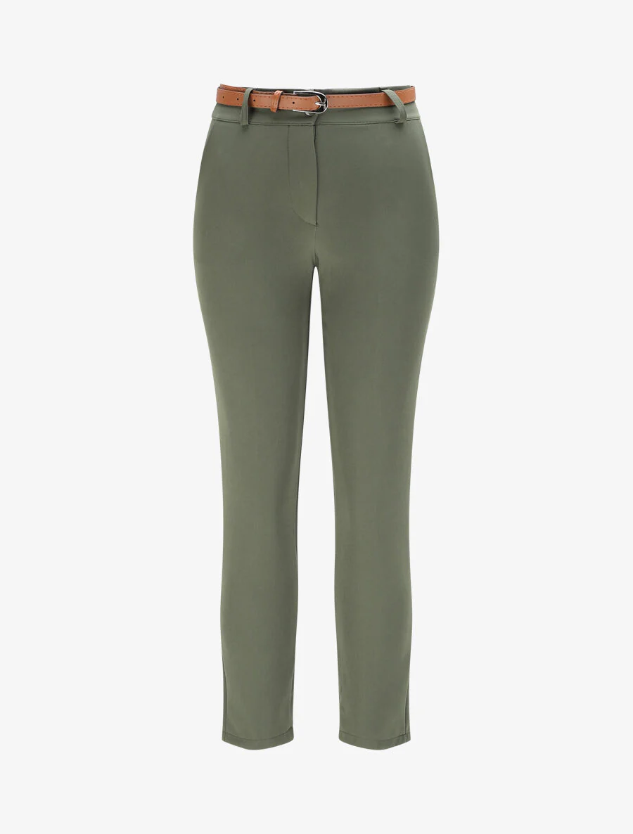 Pantalon droit uni à taille haute - Kaki