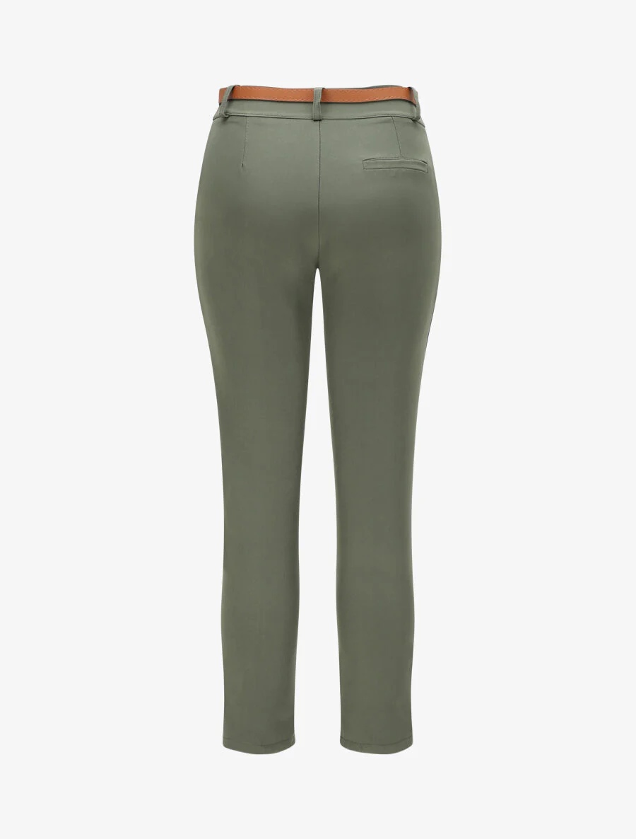 Pantalon droit uni à taille haute - Kaki - Image 2