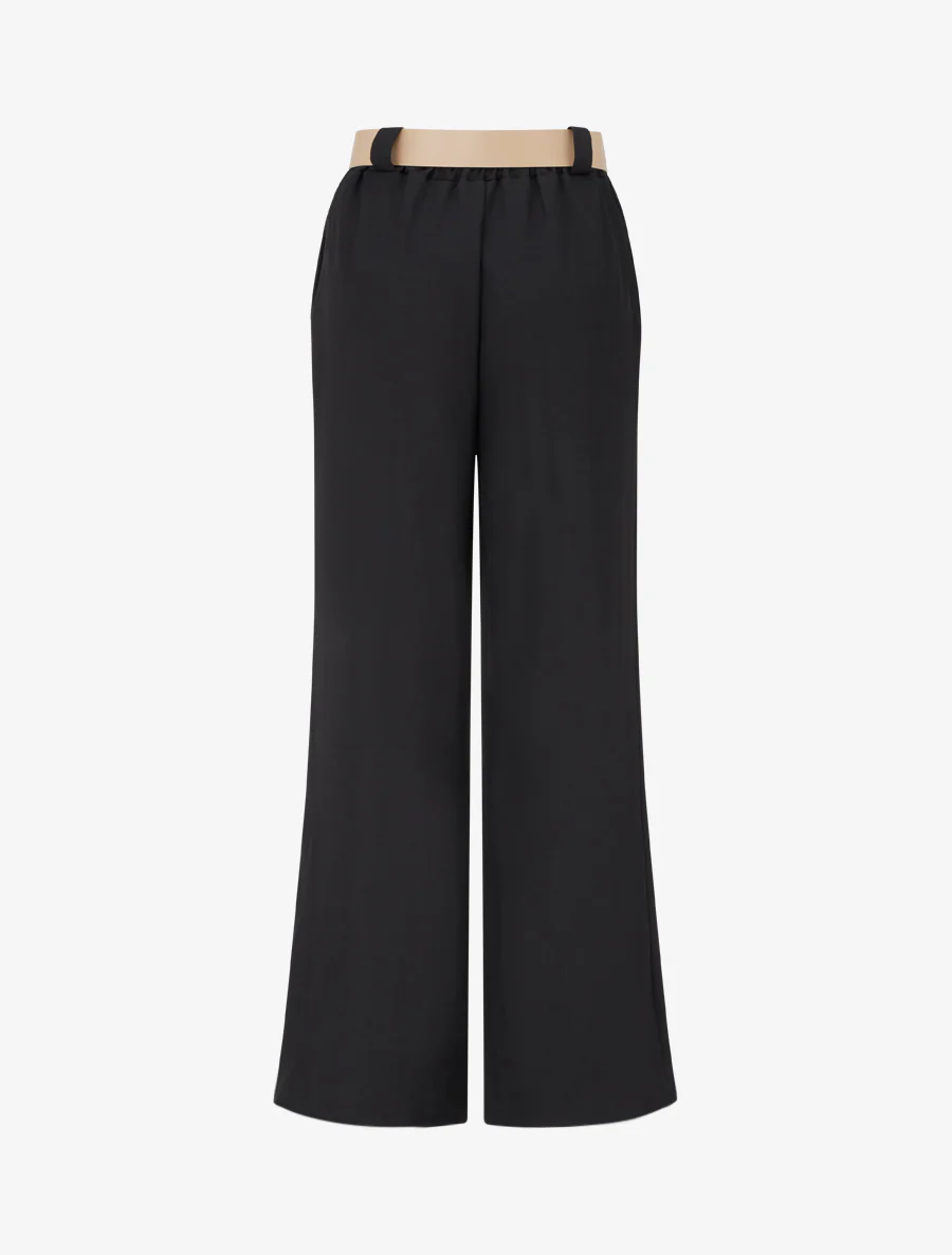 Pantalon droit uni élastiqué - Noir - Image 2
