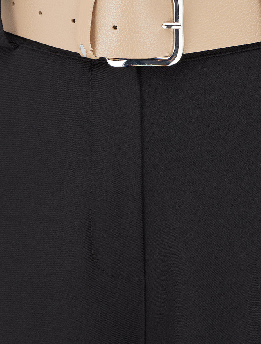 Pantalon droit uni élastiqué - Noir - Image 3