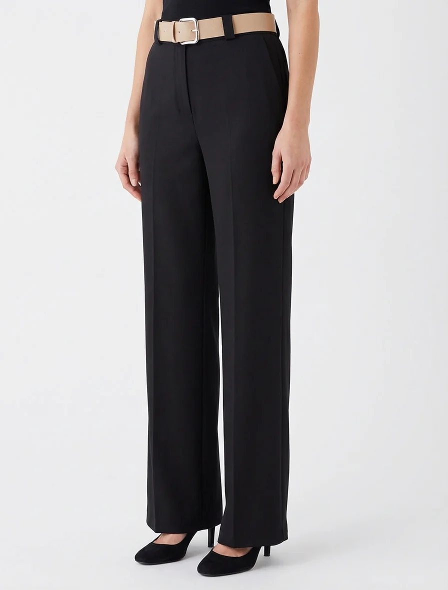 Pantalon droit uni élastiqué - Noir - Image 4