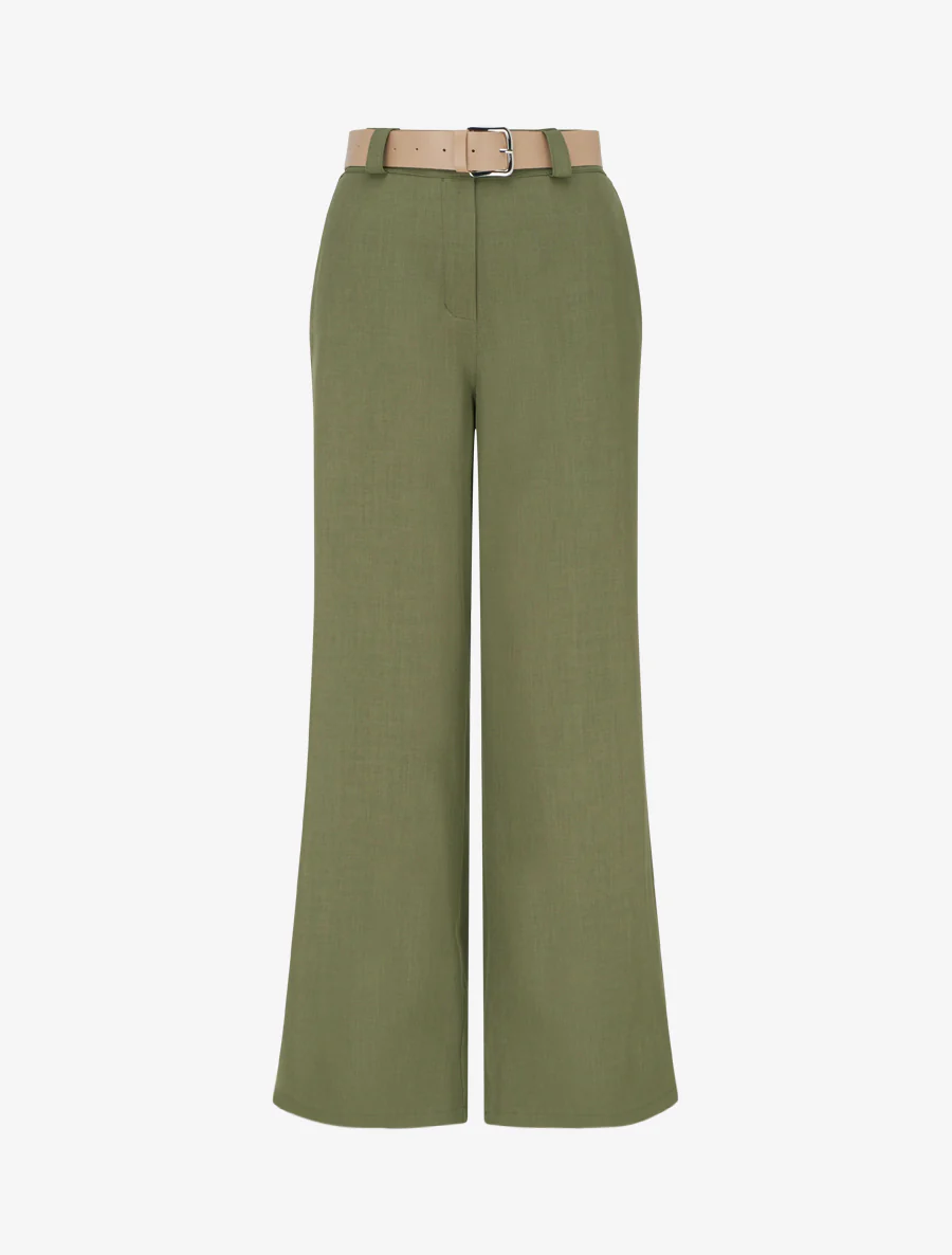 Pantalon droit uni élastiqué - Kaki