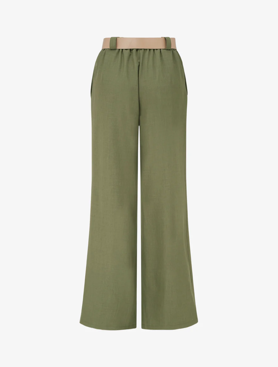 Pantalon droit uni élastiqué - Kaki - Image 2
