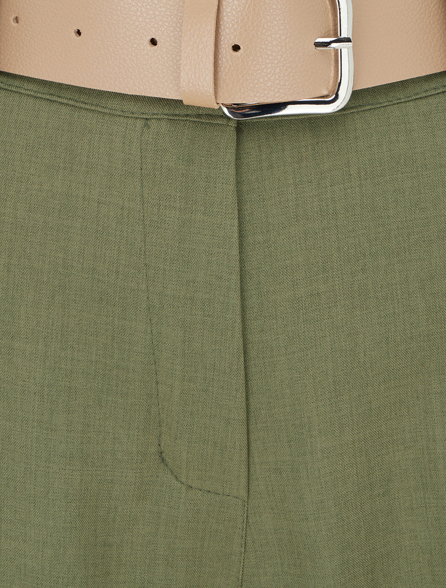 Pantalon droit uni élastiqué - Kaki - Image 3