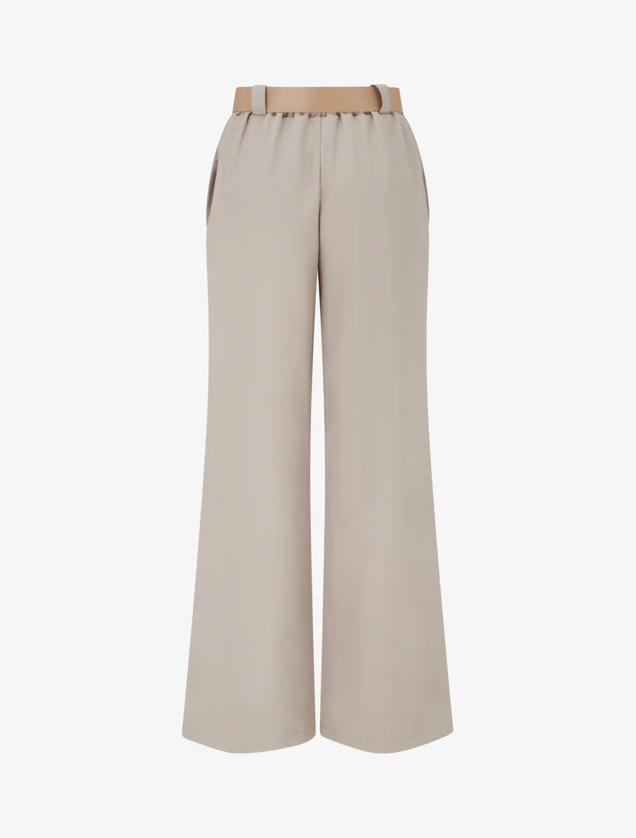 Pantalon droit uni élastiqué - Taupe - Image 2