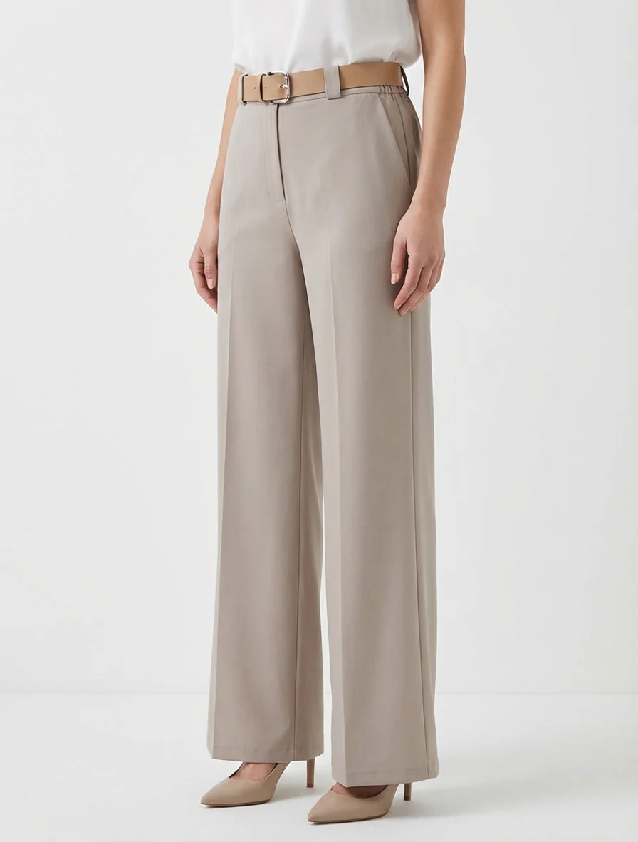 Pantalon droit uni élastiqué - Taupe - Image 3