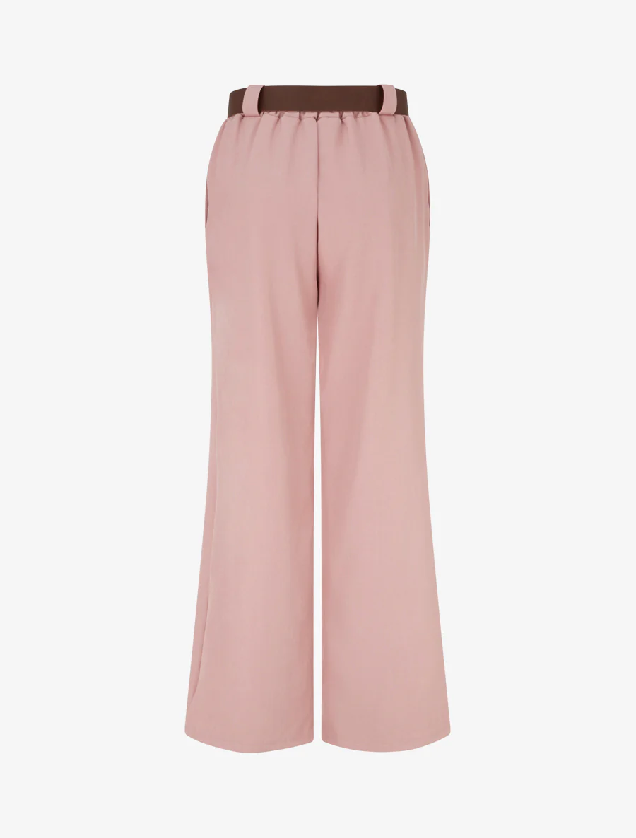Pantalon droit uni élastiqué - Rose - Image 2