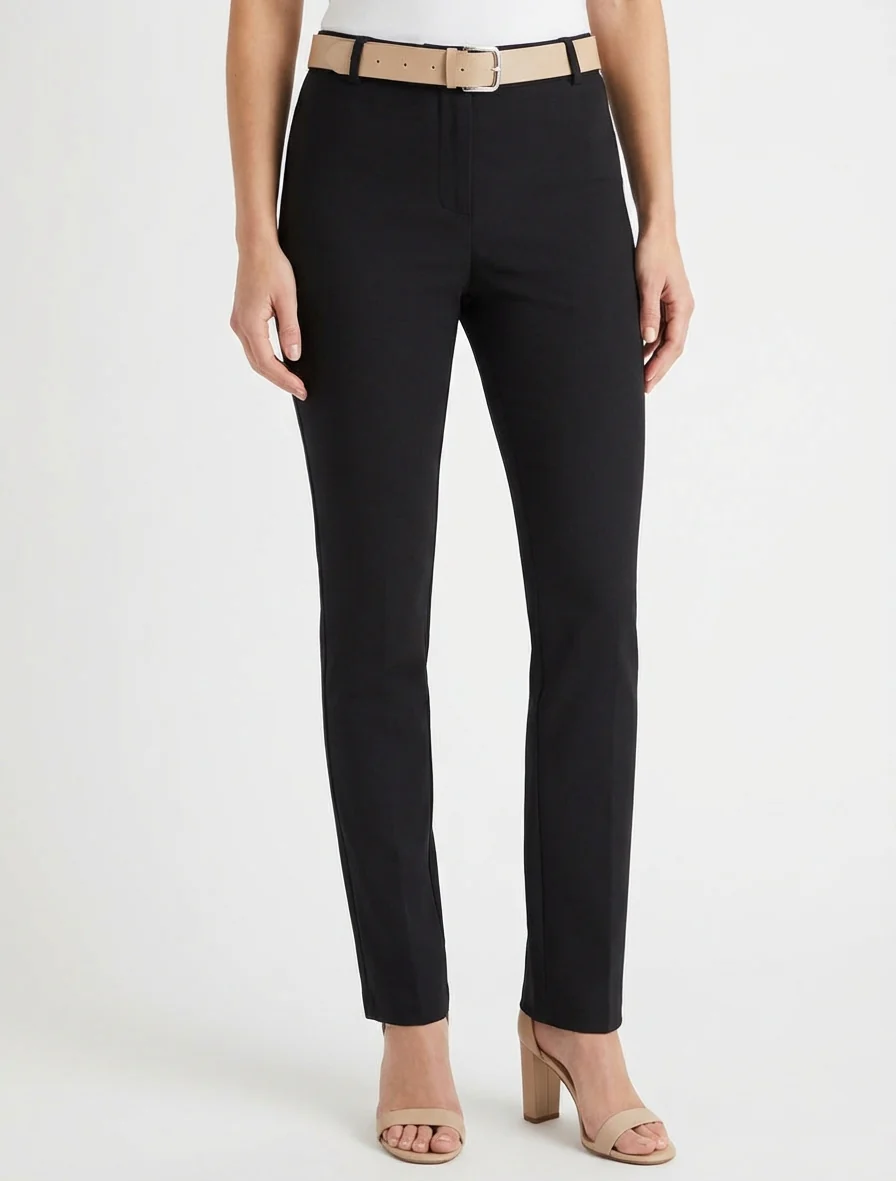 Pantalon droit uni - Noir - Image 4