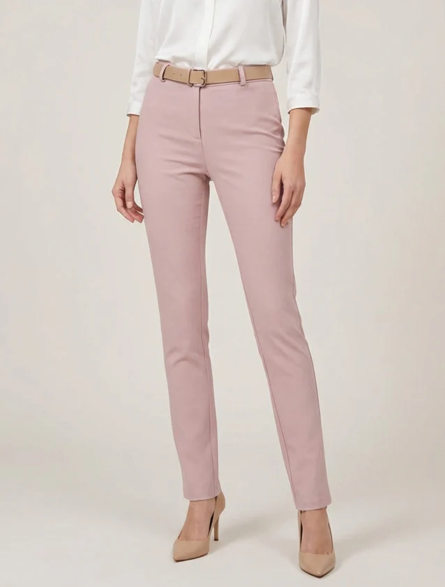 Pantalon droit uni - Vieux rose - Image 4