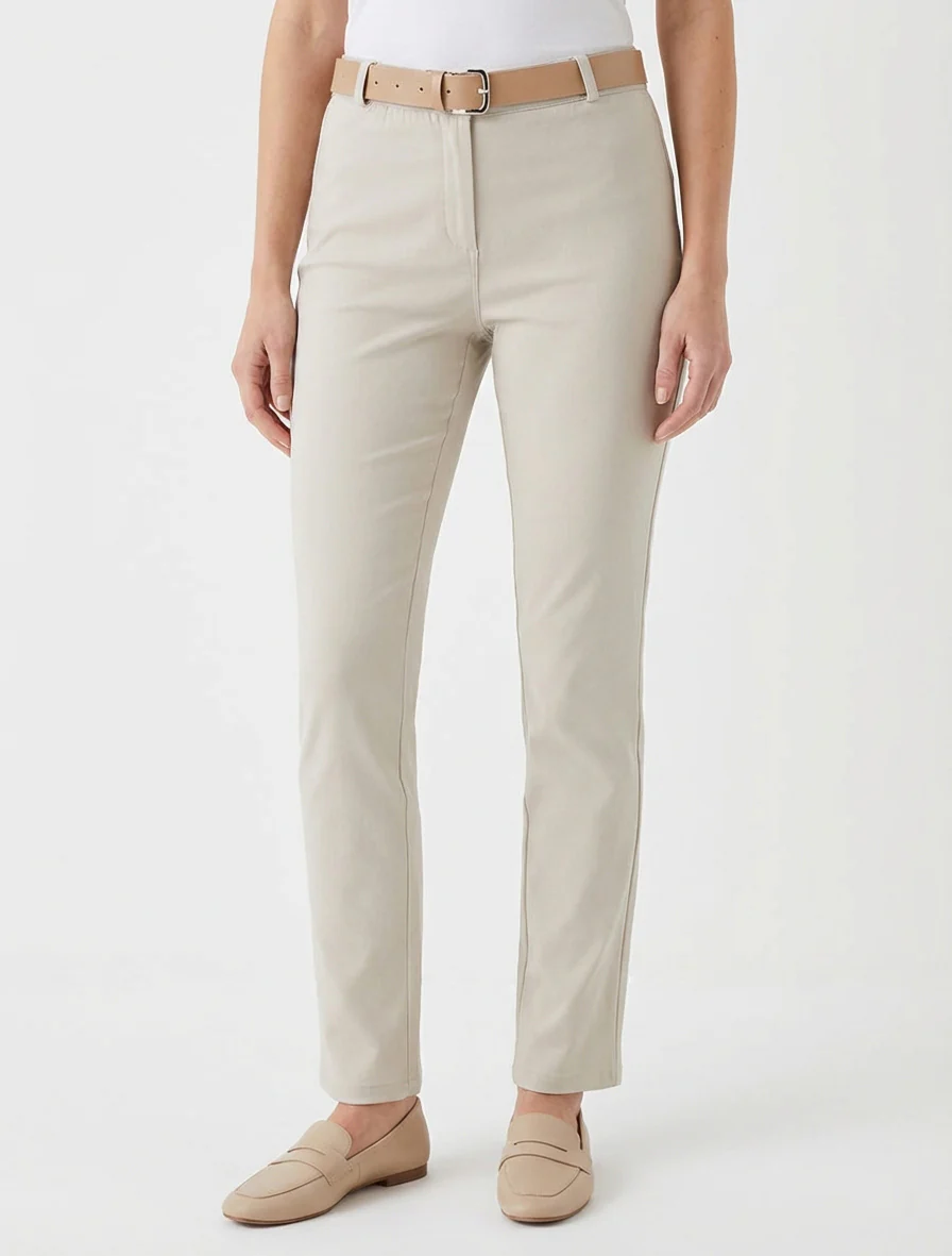 Pantalon droit uni - Beige - Image 4