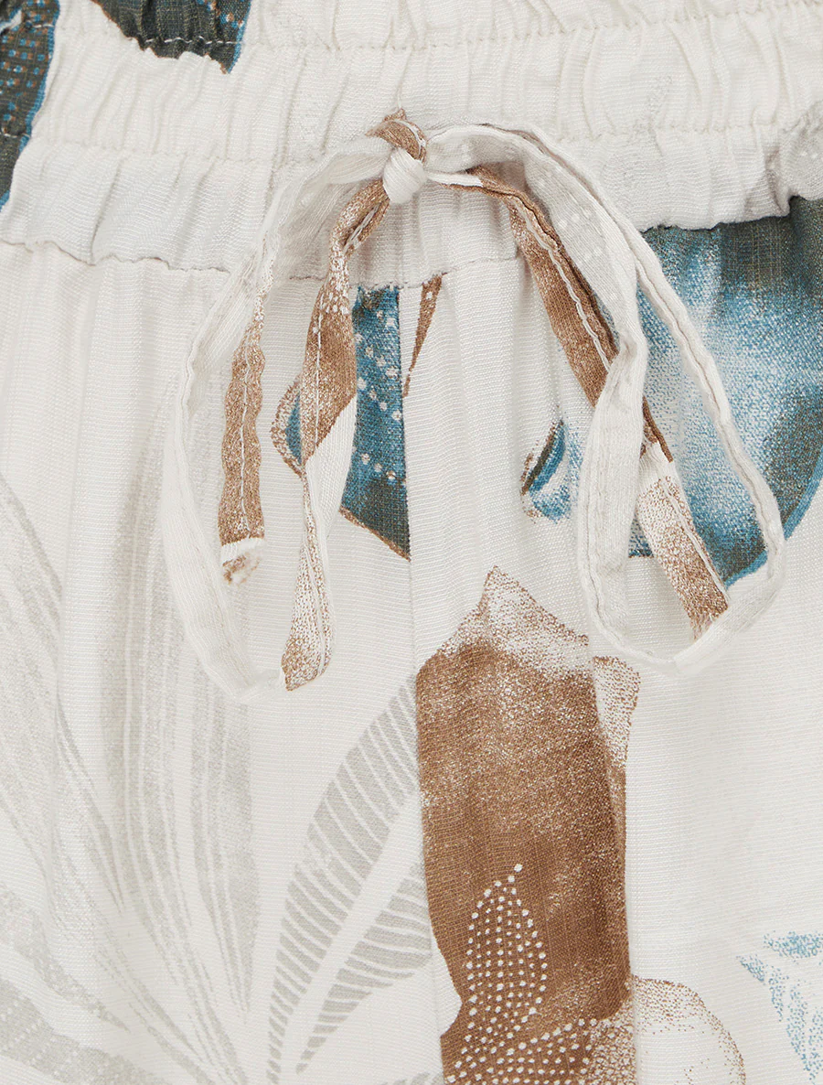 Pantalon élastiqué à imprimé feuillage - Beige - Image 3
