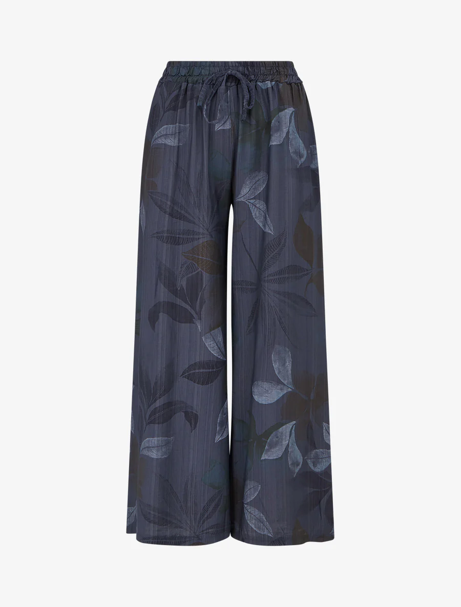 Pantalon élastiqué à imprimé feuillage - Marine