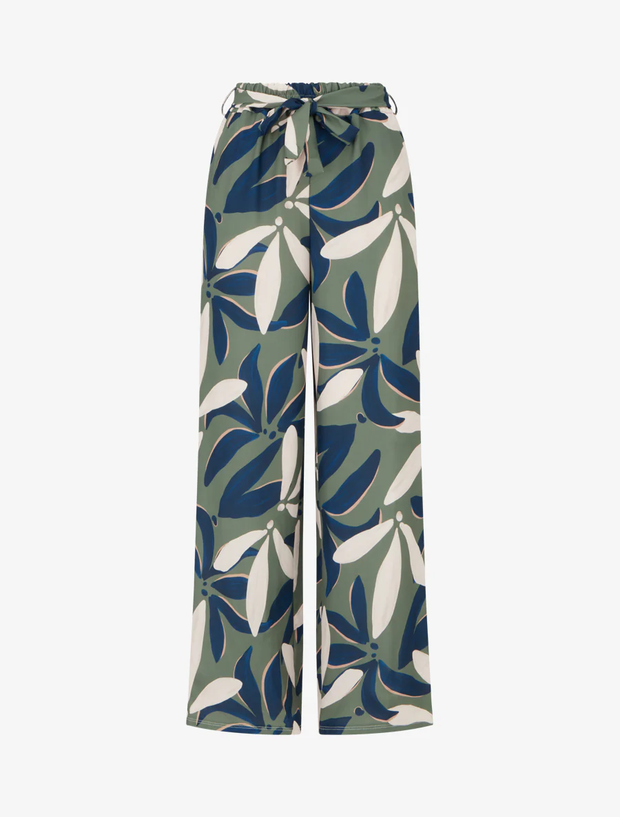 Pantalon élastiqué à imprimé floral - Kaki
