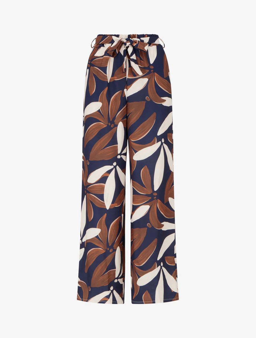 Pantalon élastiqué à imprimé floral - Marine