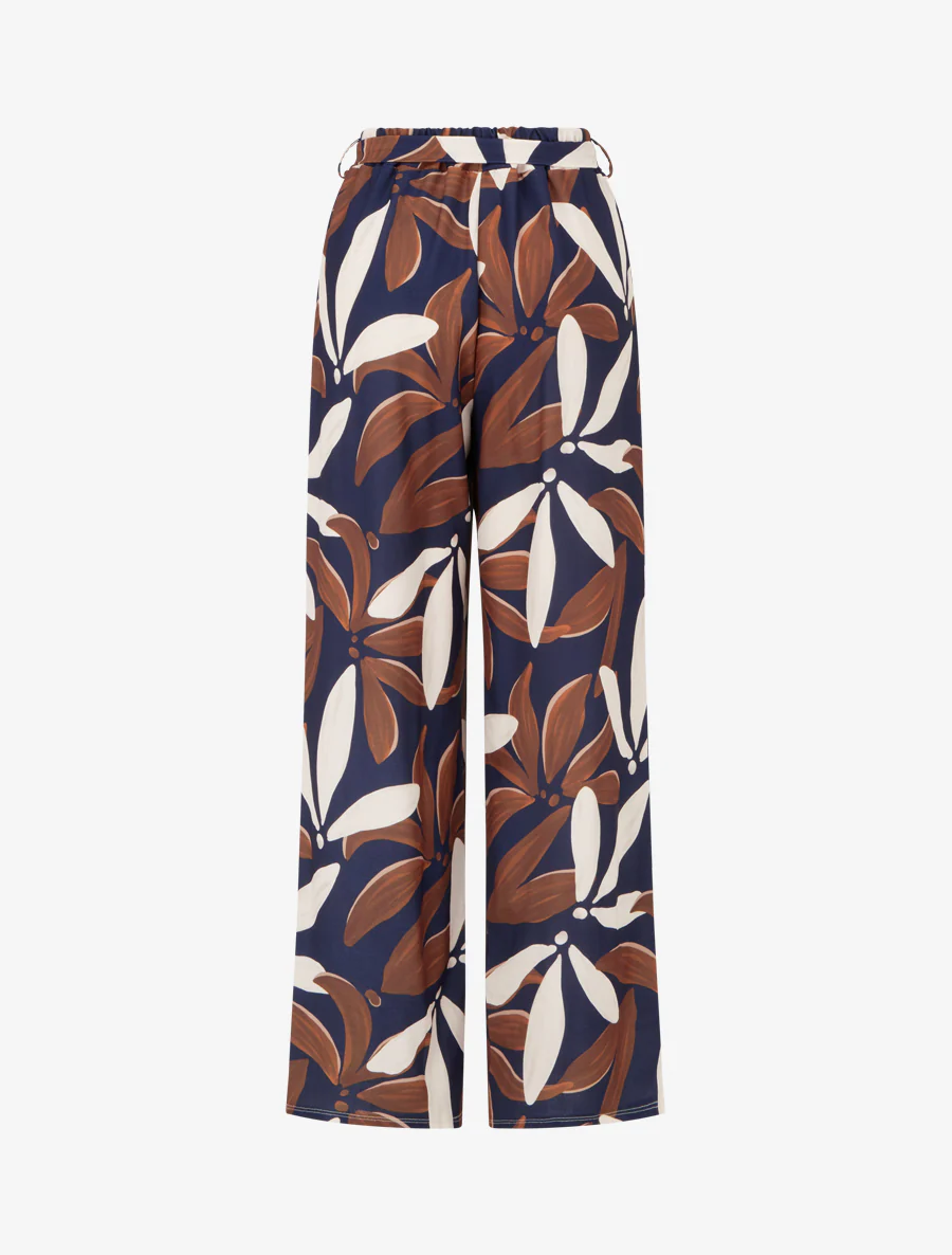 Pantalon élastiqué à imprimé floral - Marine - Image 2