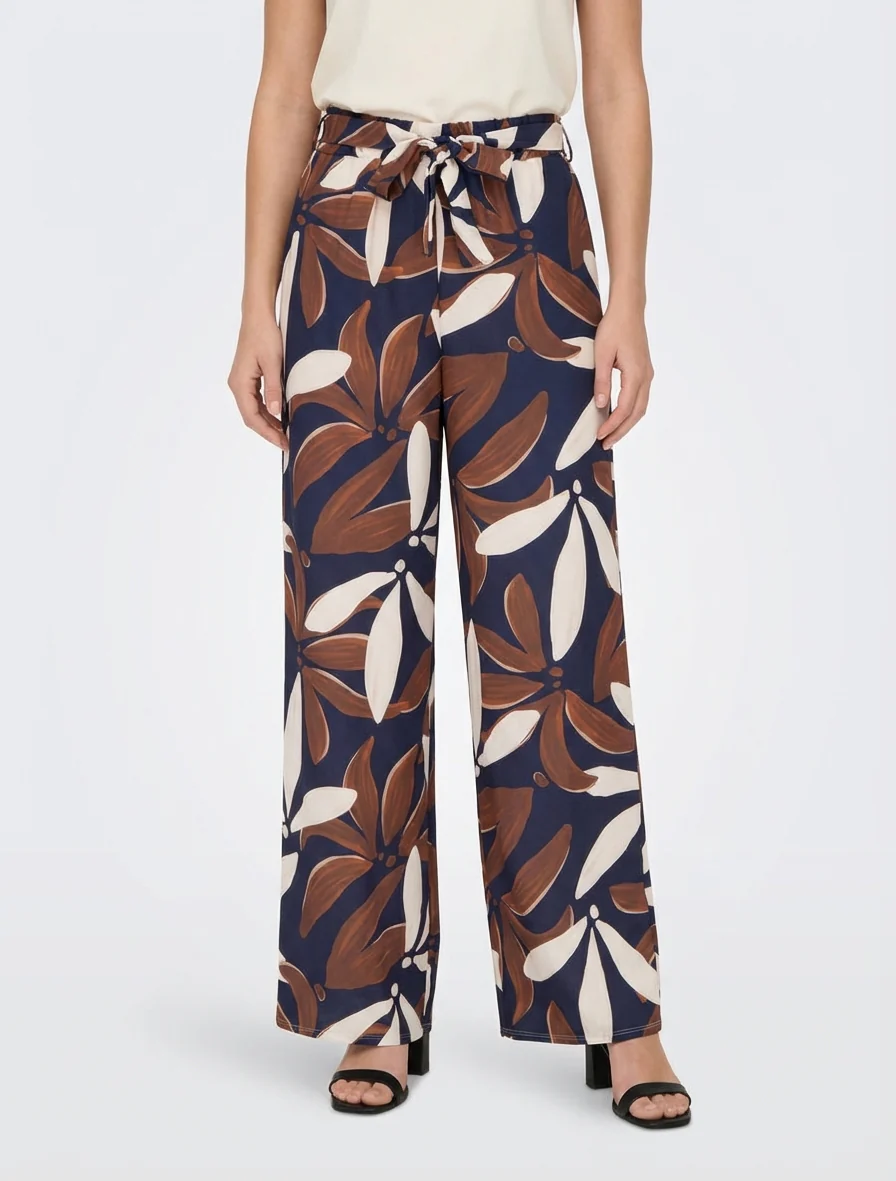 Pantalon élastiqué à imprimé floral - Marine - Image 4