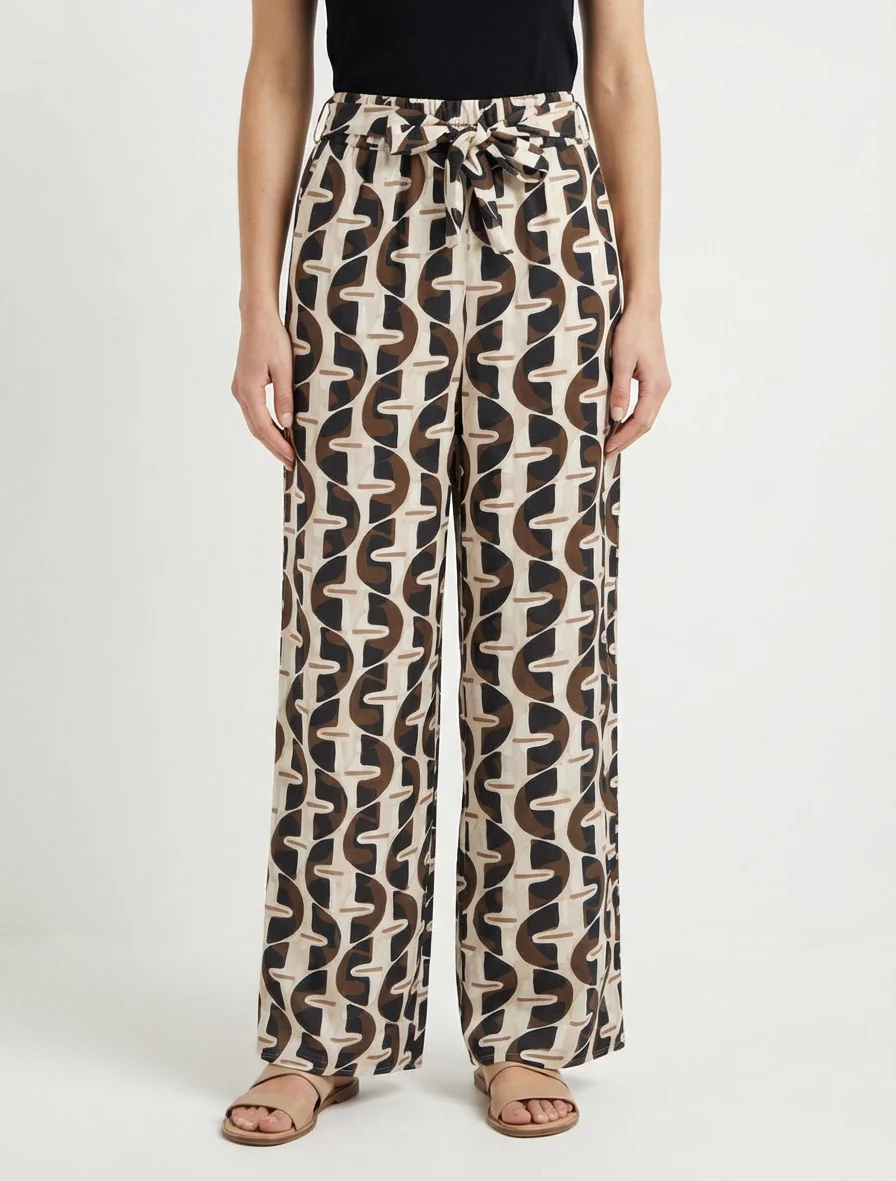 Pantalon élastiqué à imprimé graphique - Noir - Image 4