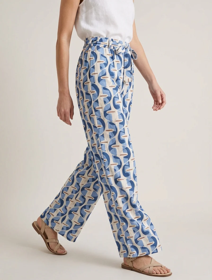 Pantalon élastiqué à imprimé graphique - Bleu ciel - Image 4