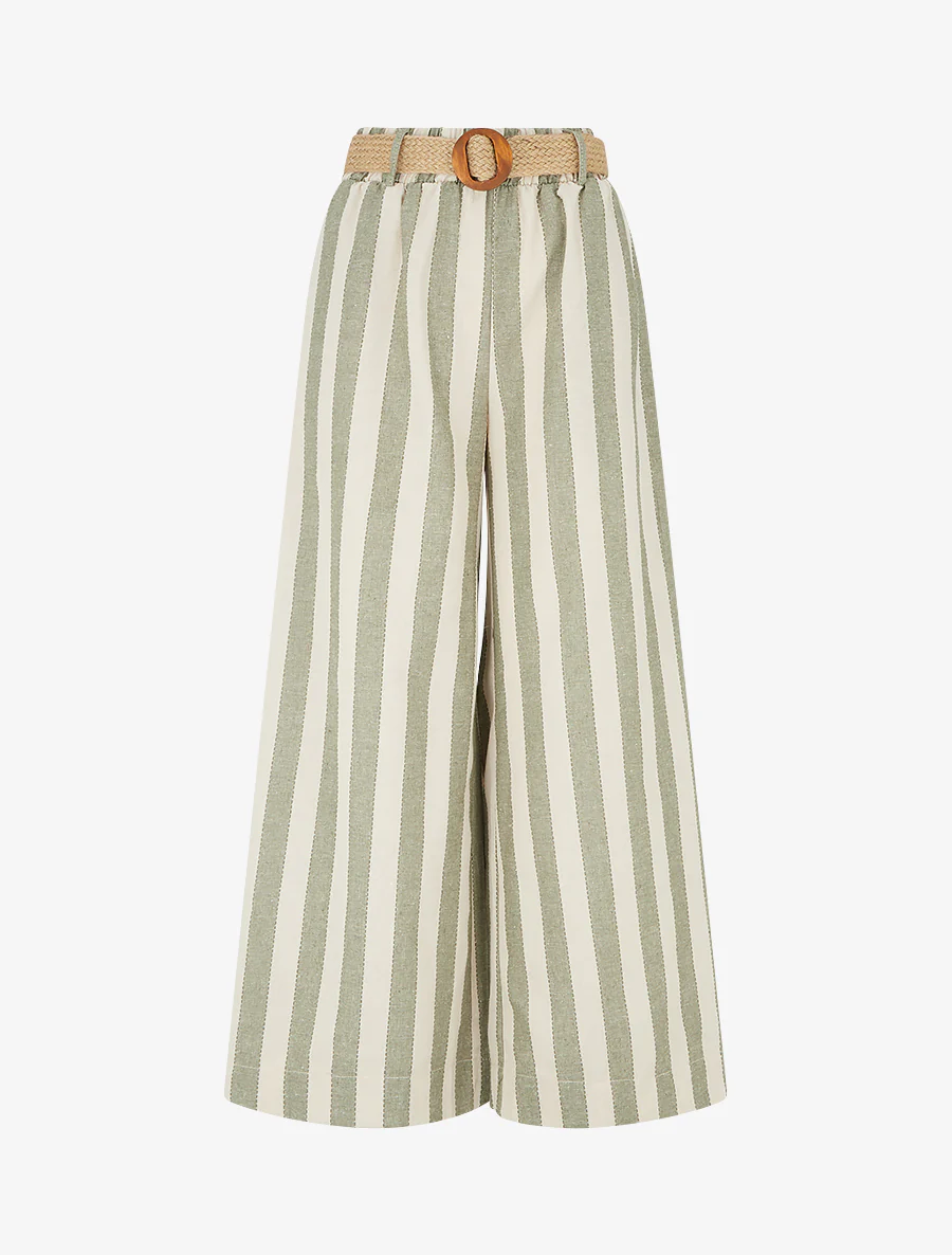 Pantalon élastiqué à imprimé rayures - Kaki