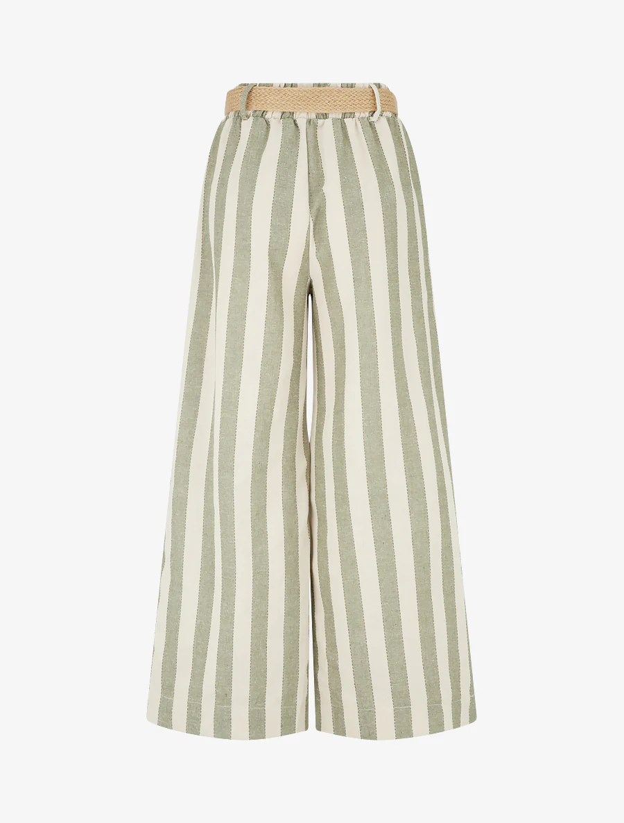 Pantalon élastiqué à imprimé rayures - Kaki - Image 2