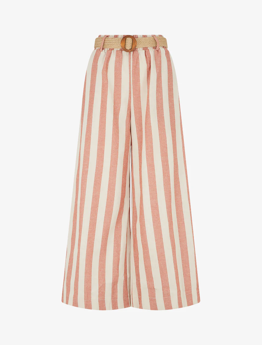 Pantalon élastiqué à imprimé rayures - Rose saumon