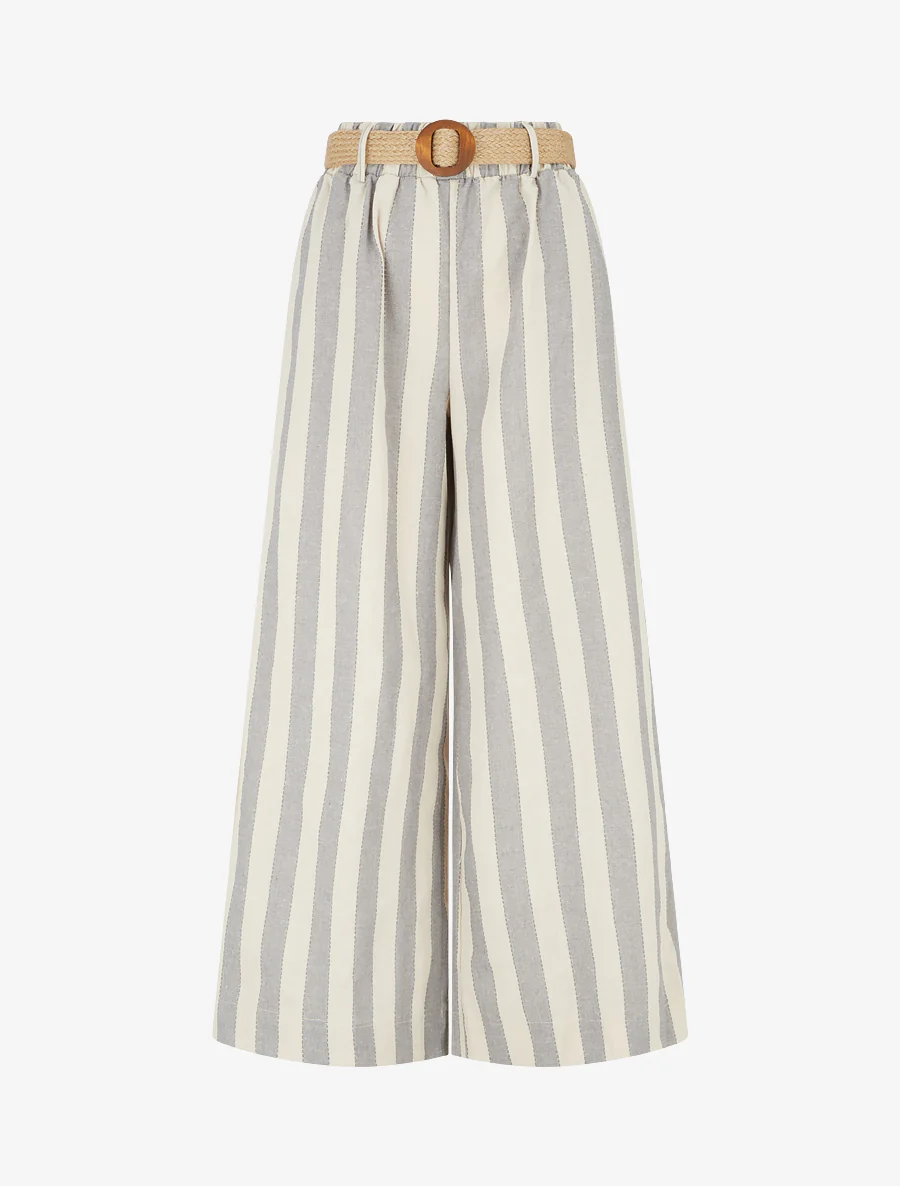 Pantalon élastiqué à imprimé rayures - Gris