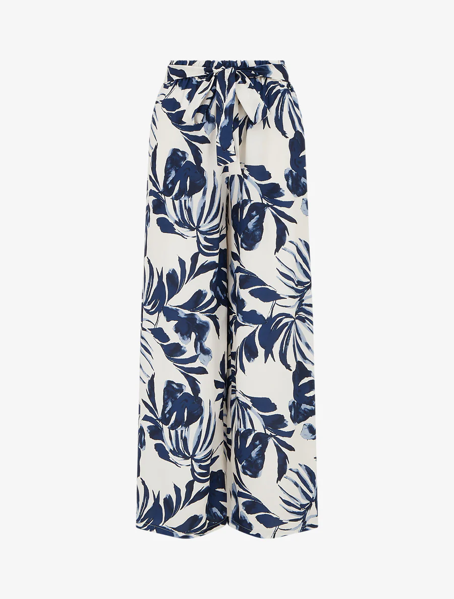 Pantalon élastiqué à imprimé tropical - Marine