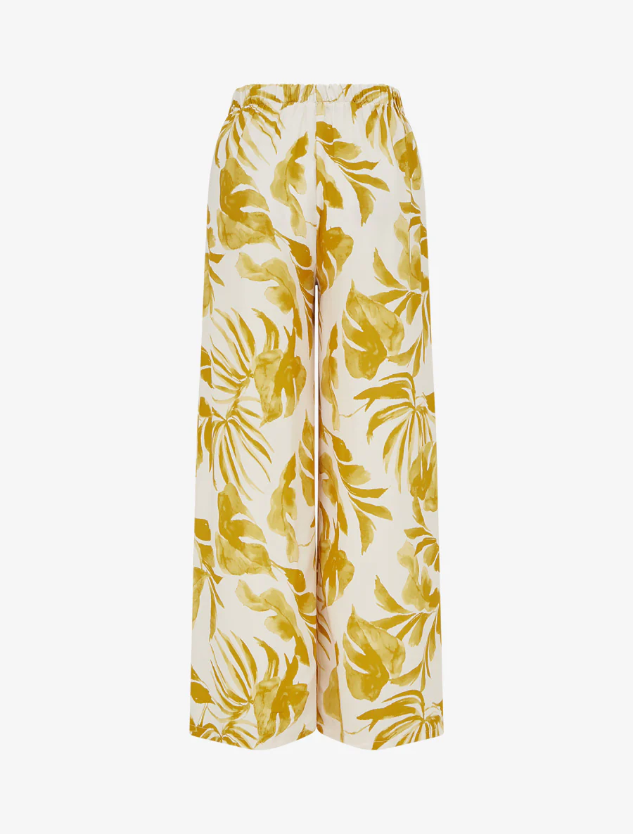 Pantalon élastiqué à imprimé tropical - Jaune moutarde - Image 2