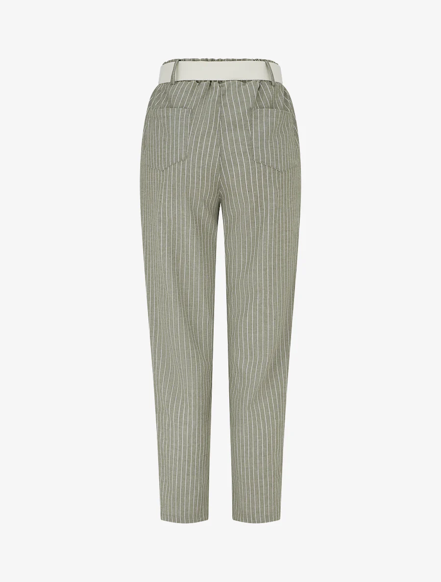Pantalon élastiqué à rayures - Kaki - Image 2
