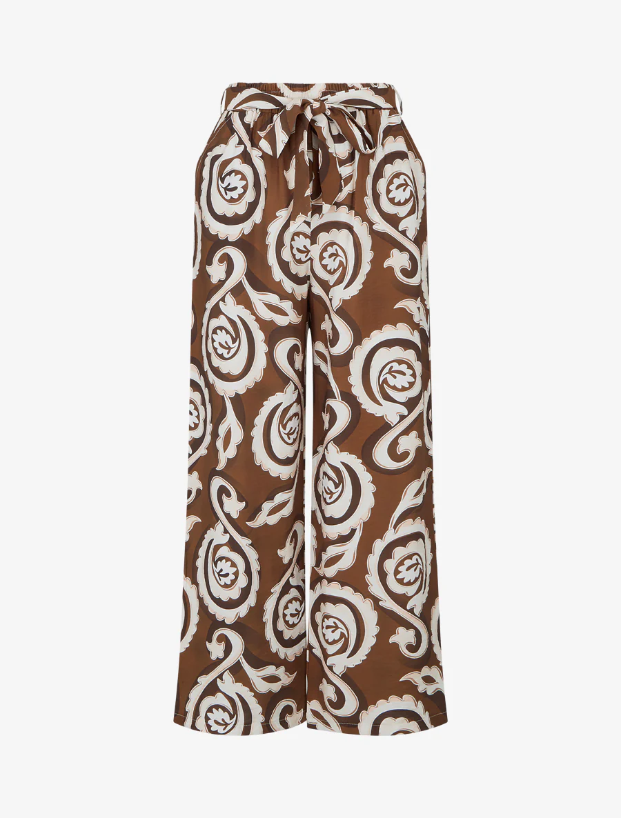Pantalon élastiqué coupe droite imprimé arabesque - Marron