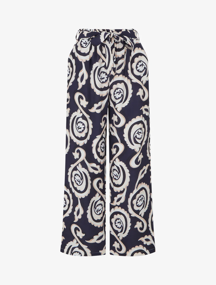 Pantalon élastiqué coupe droite imprimé arabesque - Marine