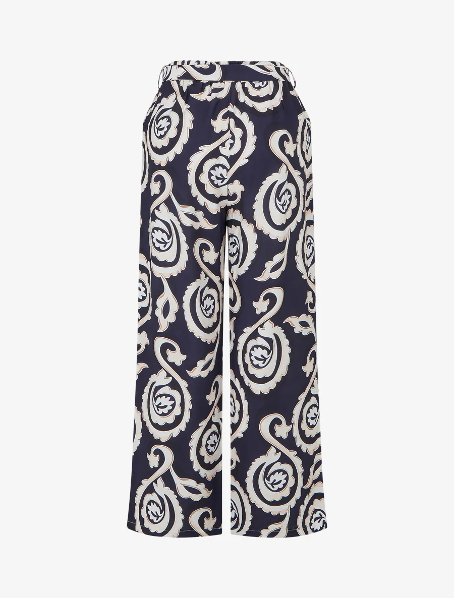 Pantalon élastiqué coupe droite imprimé arabesque - Marine - Image 2
