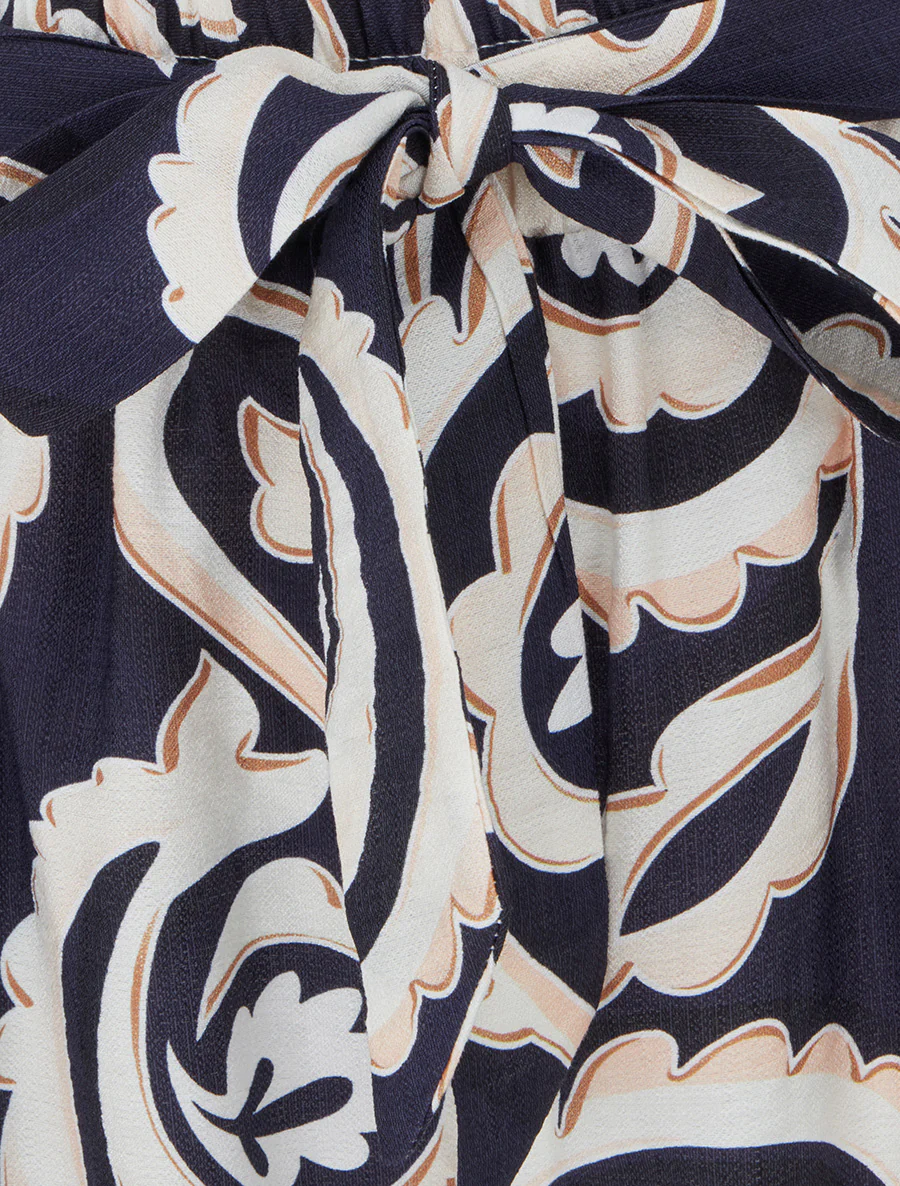 Pantalon élastiqué coupe droite imprimé arabesque - Marine - Image 3